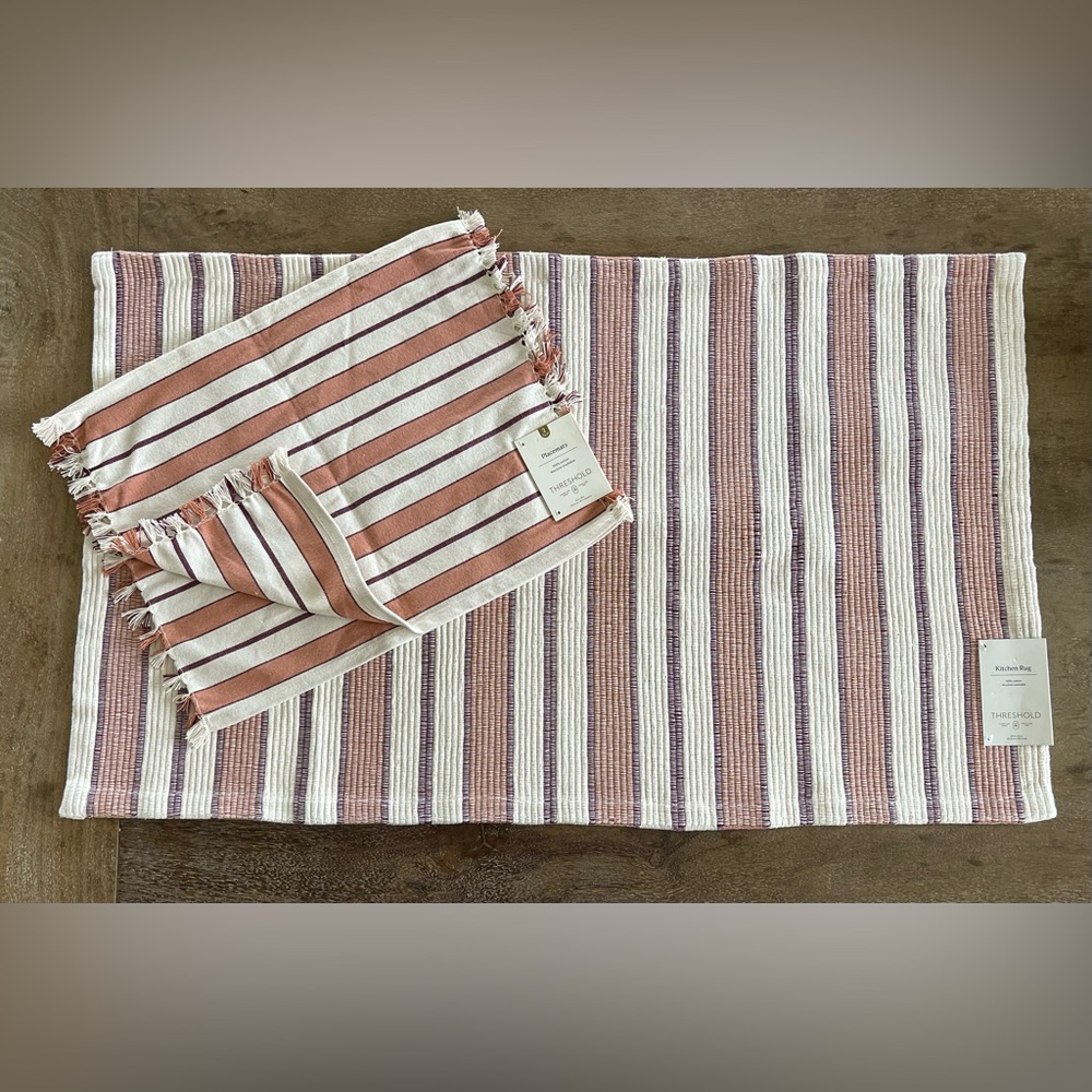 Threshold Striped Placemats (2) and Matching Rug in Coral and White